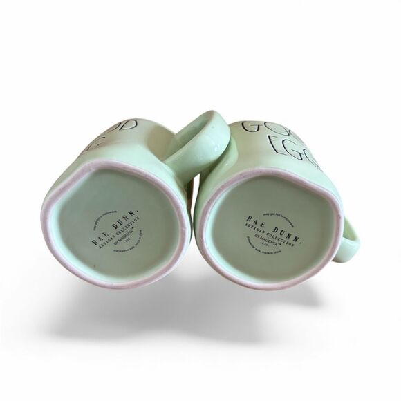 Two Rae Dunn Magenta "Good Egg/Bad Egg" Mint Green Coffee Mugs/Cups Drinkware - Picture 4 of 5